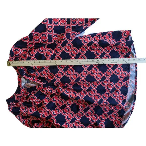 Crown & Ivy Black & Orange Top Blouse Tunic Petite Large 3/4 Puff Sleeves - Picture 6 of 8